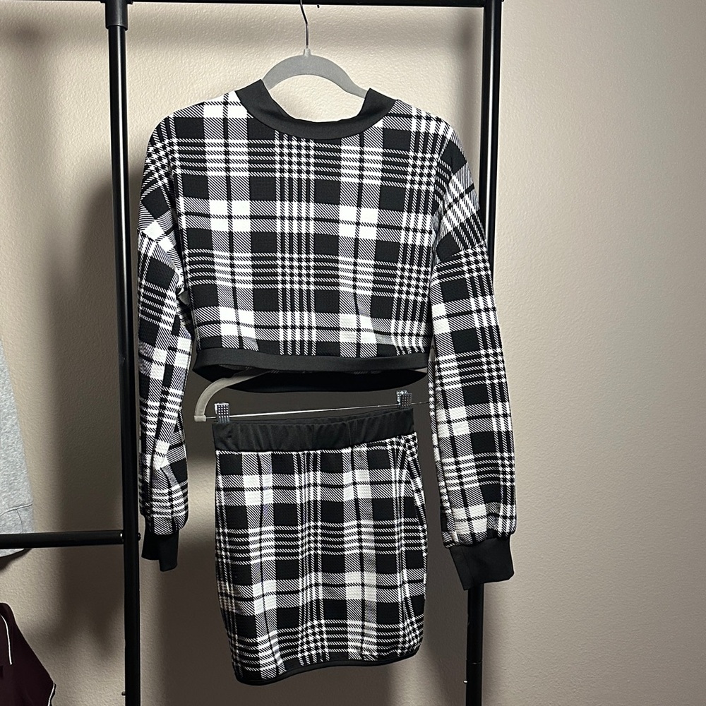 Black and White Plaid Two-Piece Set